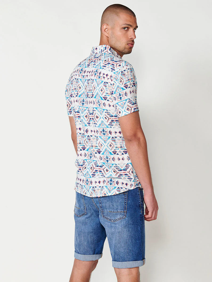 Camisa de manga corta con estampado étnico y cierre con botones para hombre - Image 18