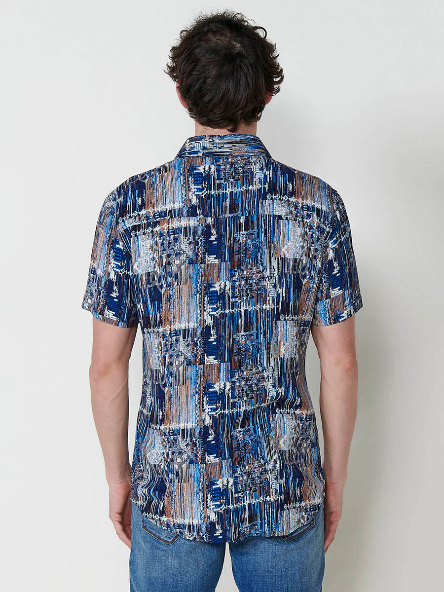 Camisa de manga corta con estampado étnico y cierre con botones para hombre - Image 7