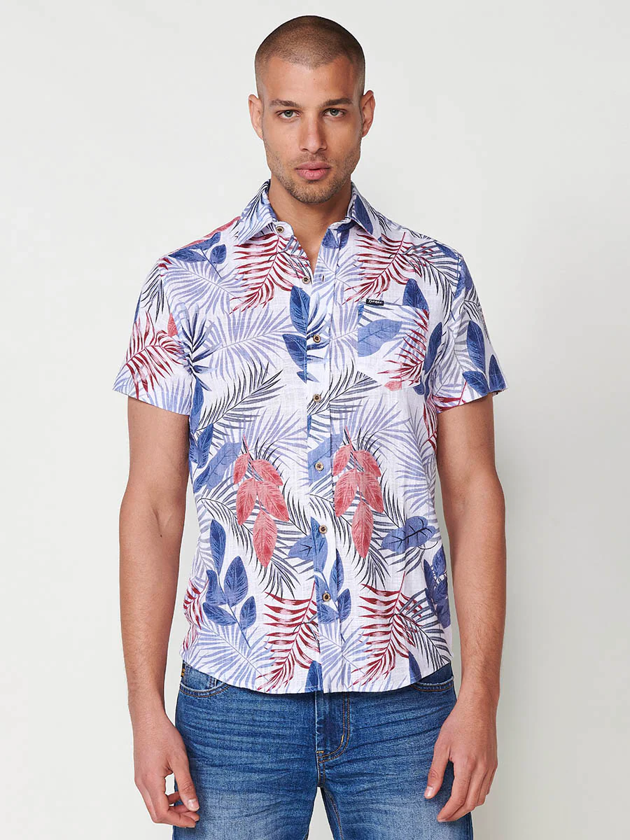 Camisa de manga corta con estampado tropical y bolsillo delantero para hombre – 100% viscosa - Image 3