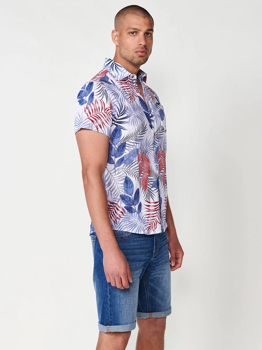 Camisa de manga corta con estampado tropical y bolsillo delantero para hombre – 100% viscosa - Image 4