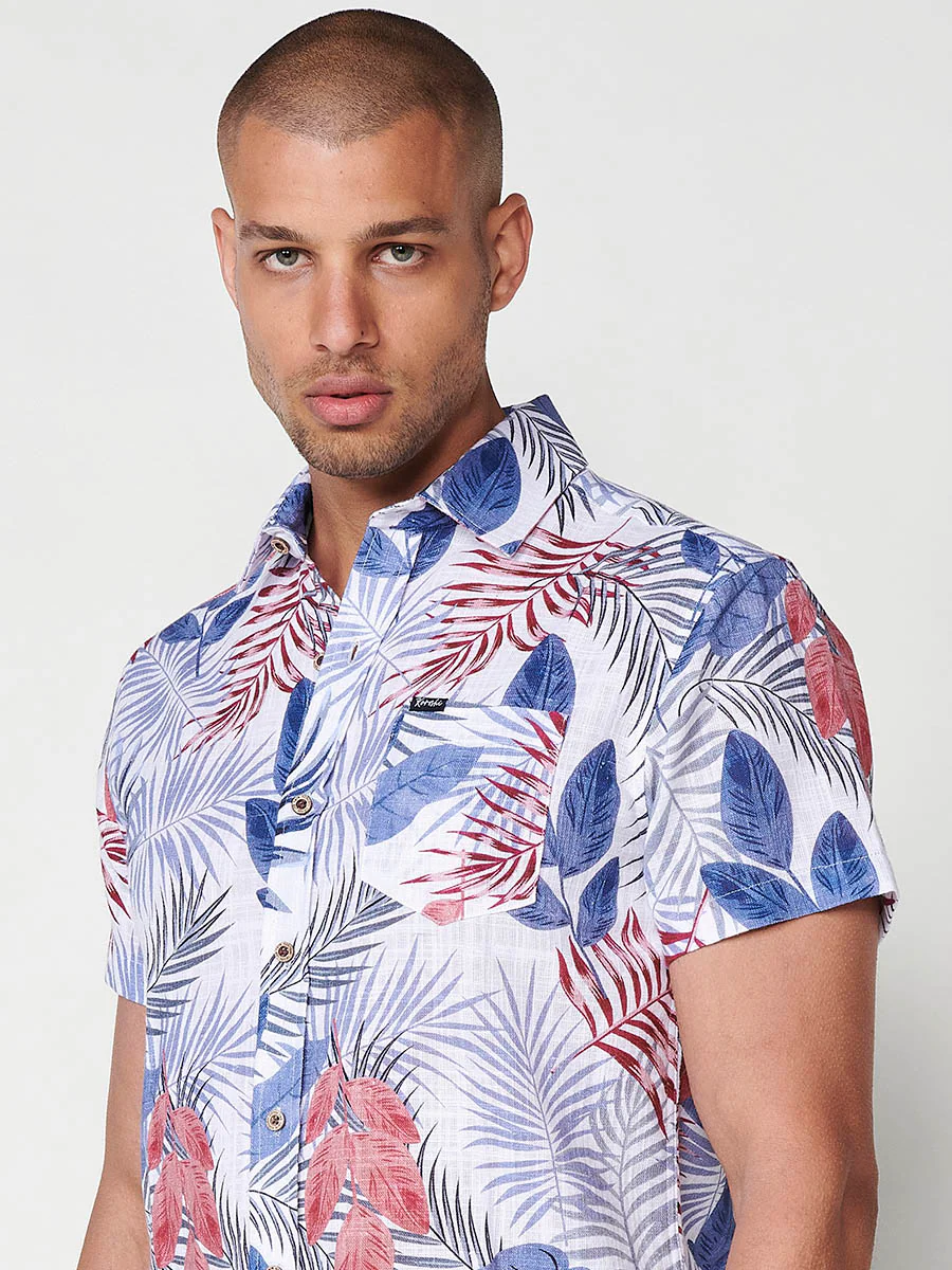 Camisa de manga corta con estampado tropical y bolsillo delantero para hombre – 100% viscosa - Image 7