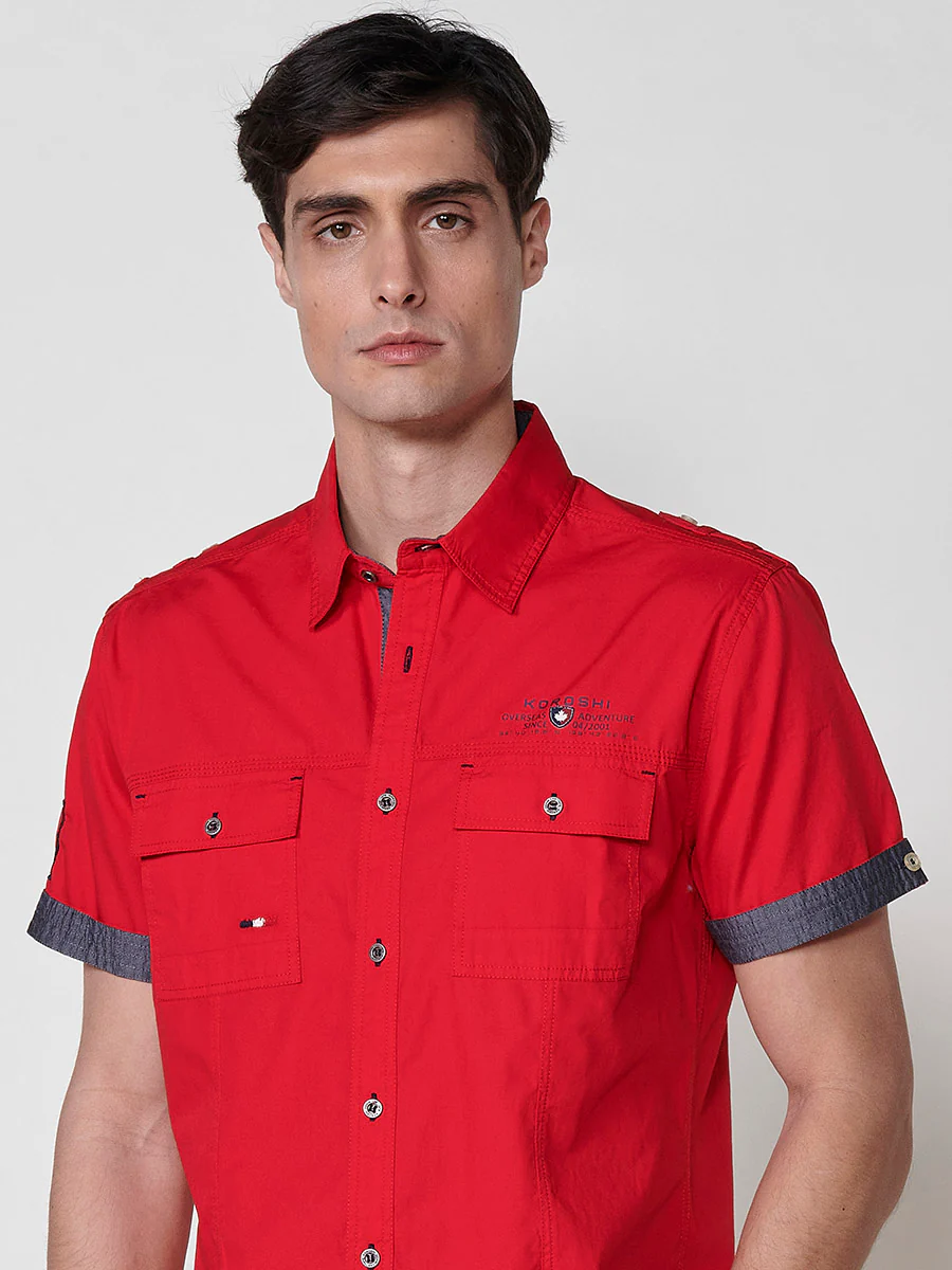 Camisa de manga corta de algodón. puños vueltos, cierre con botones y bolsillos con solapa. - Image 23