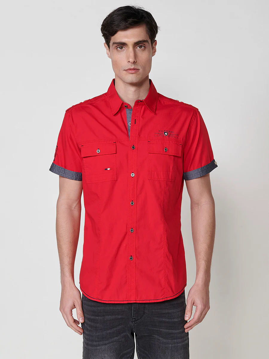 Camisa de manga corta de algodón. puños vueltos, cierre con botones y bolsillos con solapa. - Image 24