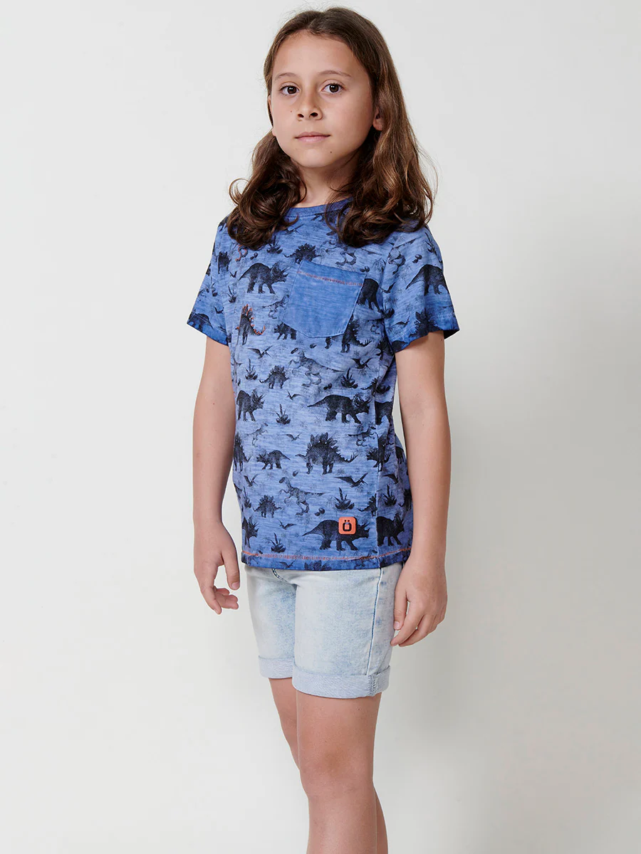 Camiseta de manga corta con estampado frontal en color azul para niño - Image 3