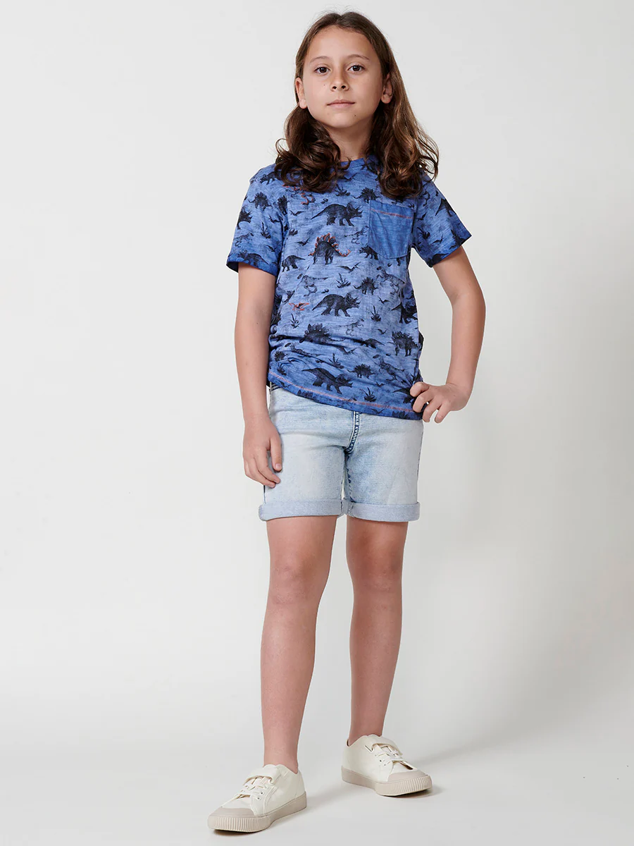 Camiseta de manga corta con estampado frontal en color azul para niño - Image 6