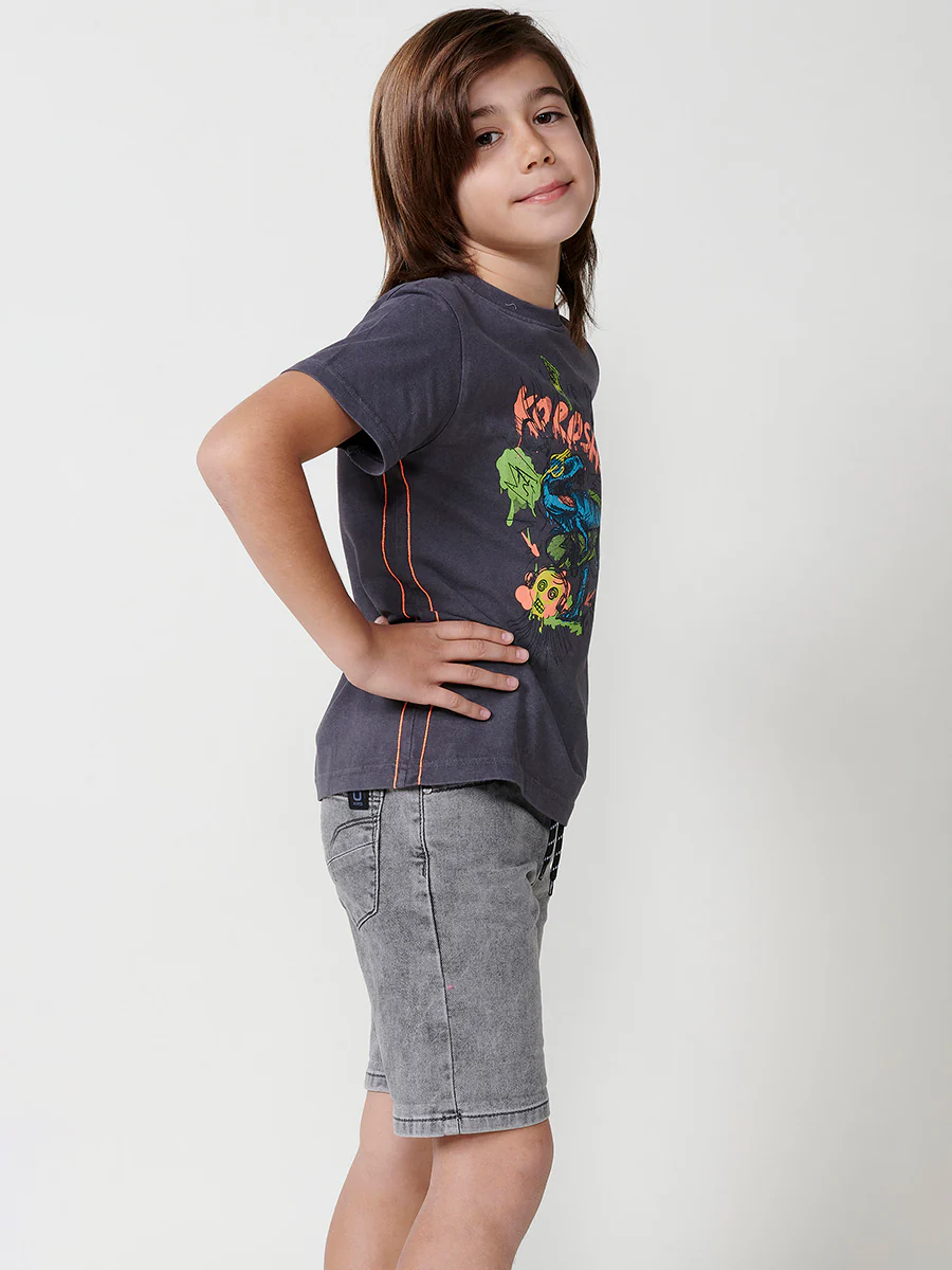 Camiseta de niño de algodón con estampado de dinosaurio efecto desgastado - Image 5