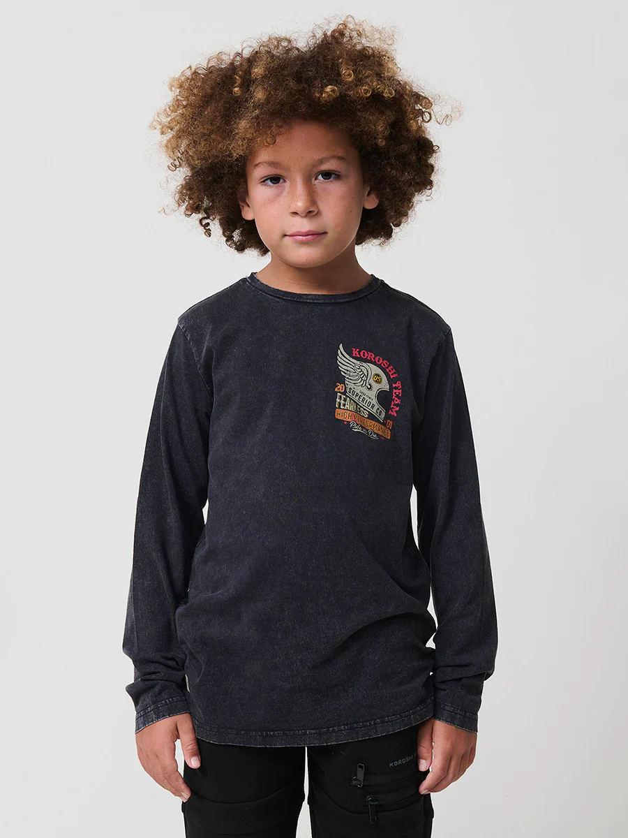 Camiseta de niño en efecto desgastado, cuello redondo de canalé y manga larga. 100% algodón. - Image 3