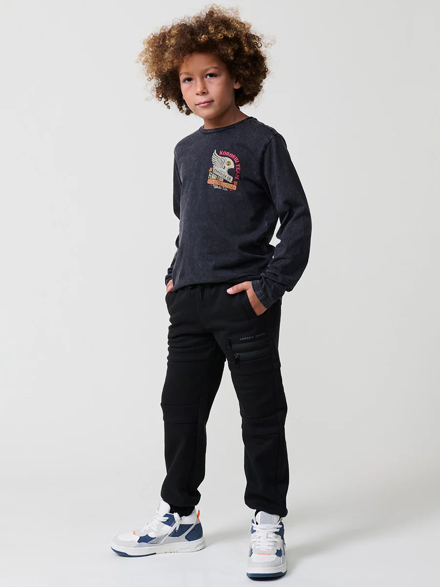 Camiseta de niño en efecto desgastado, cuello redondo de canalé y manga larga. 100% algodón. - Image 7