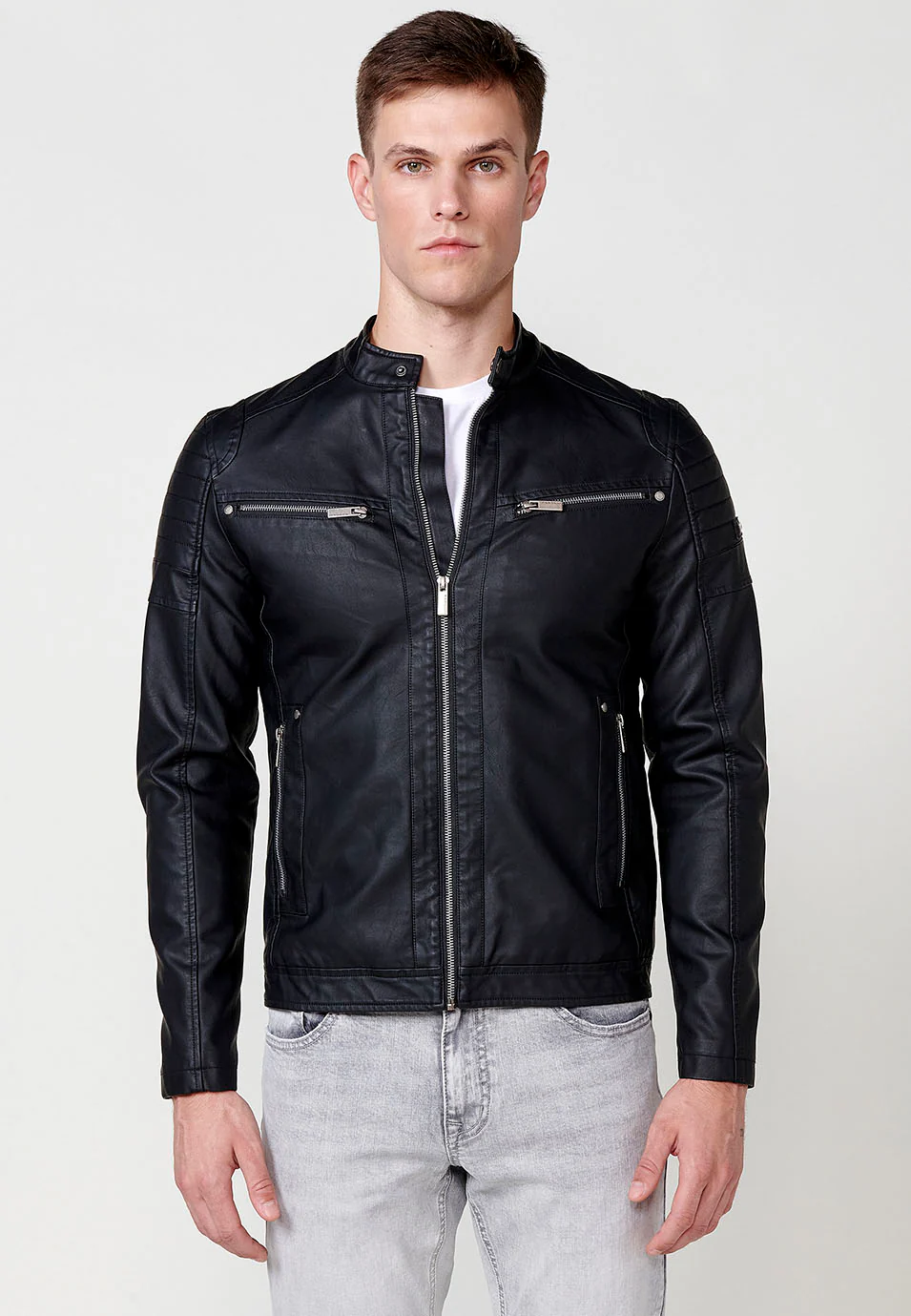 Cazadora efecto piel cuello tira hombre - Image 10
