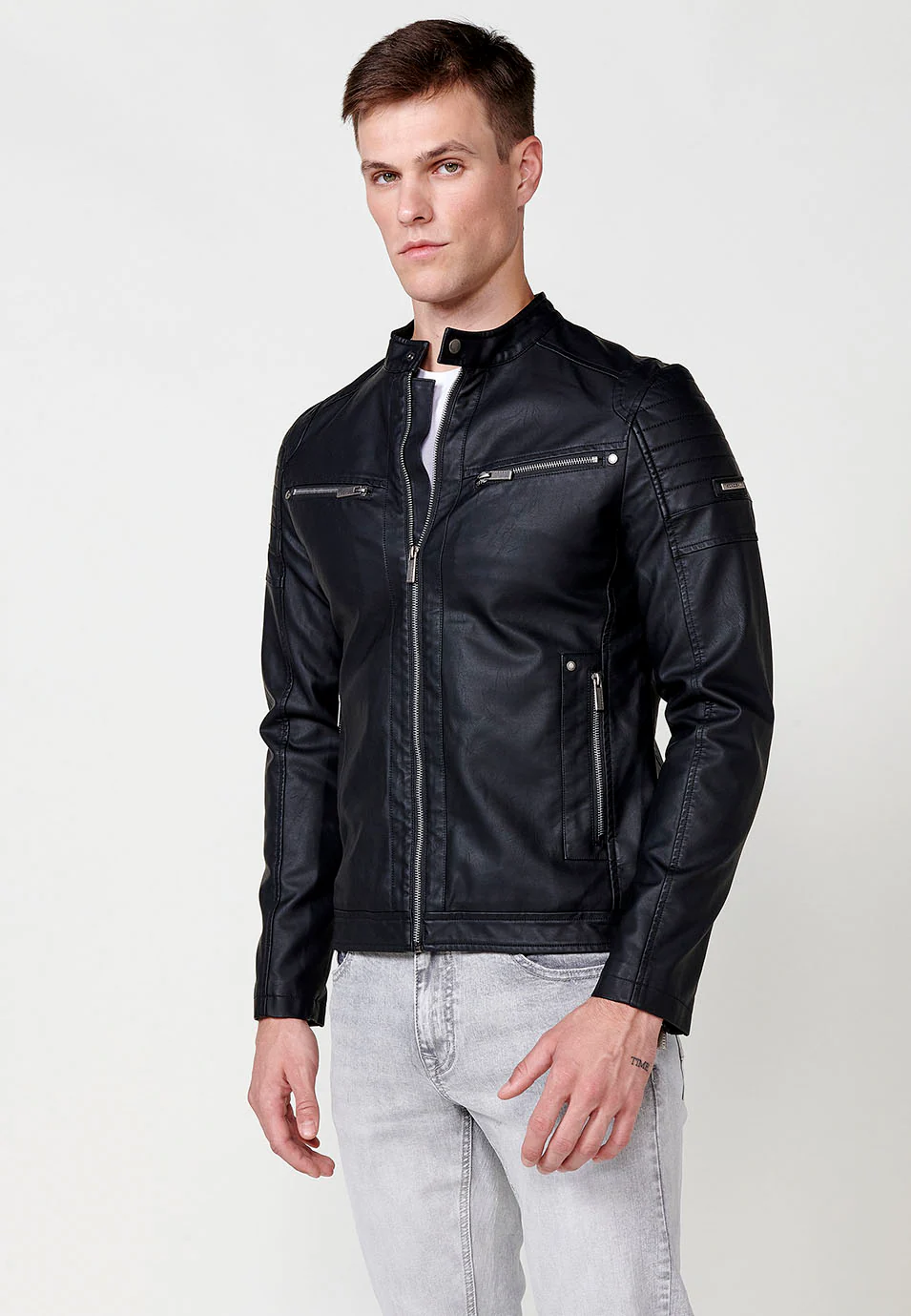 Cazadora efecto piel cuello tira hombre - Image 11