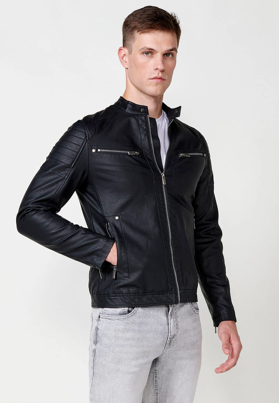 Cazadora efecto piel cuello tira hombre - Image 12