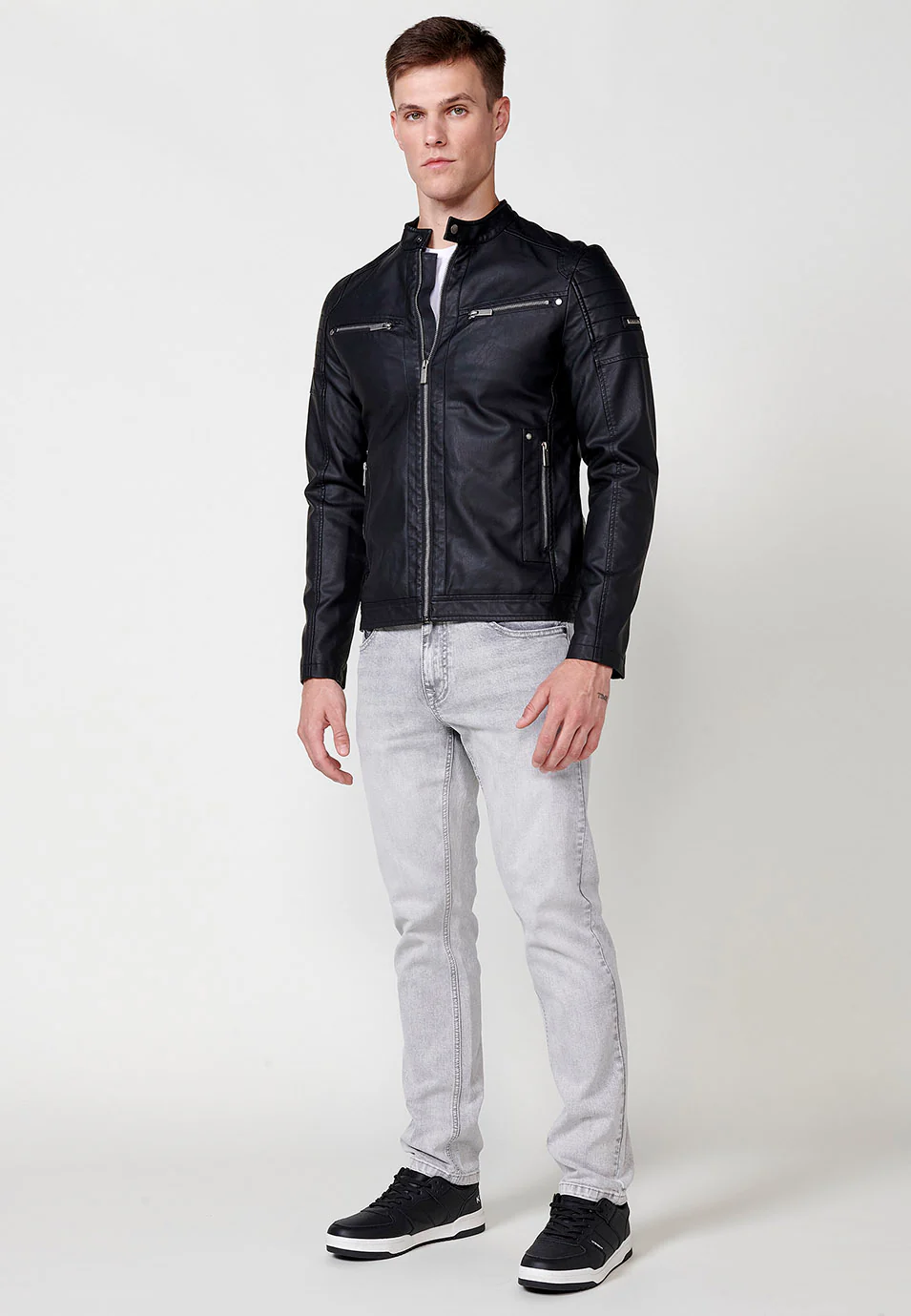 Cazadora efecto piel cuello tira hombre - Image 15