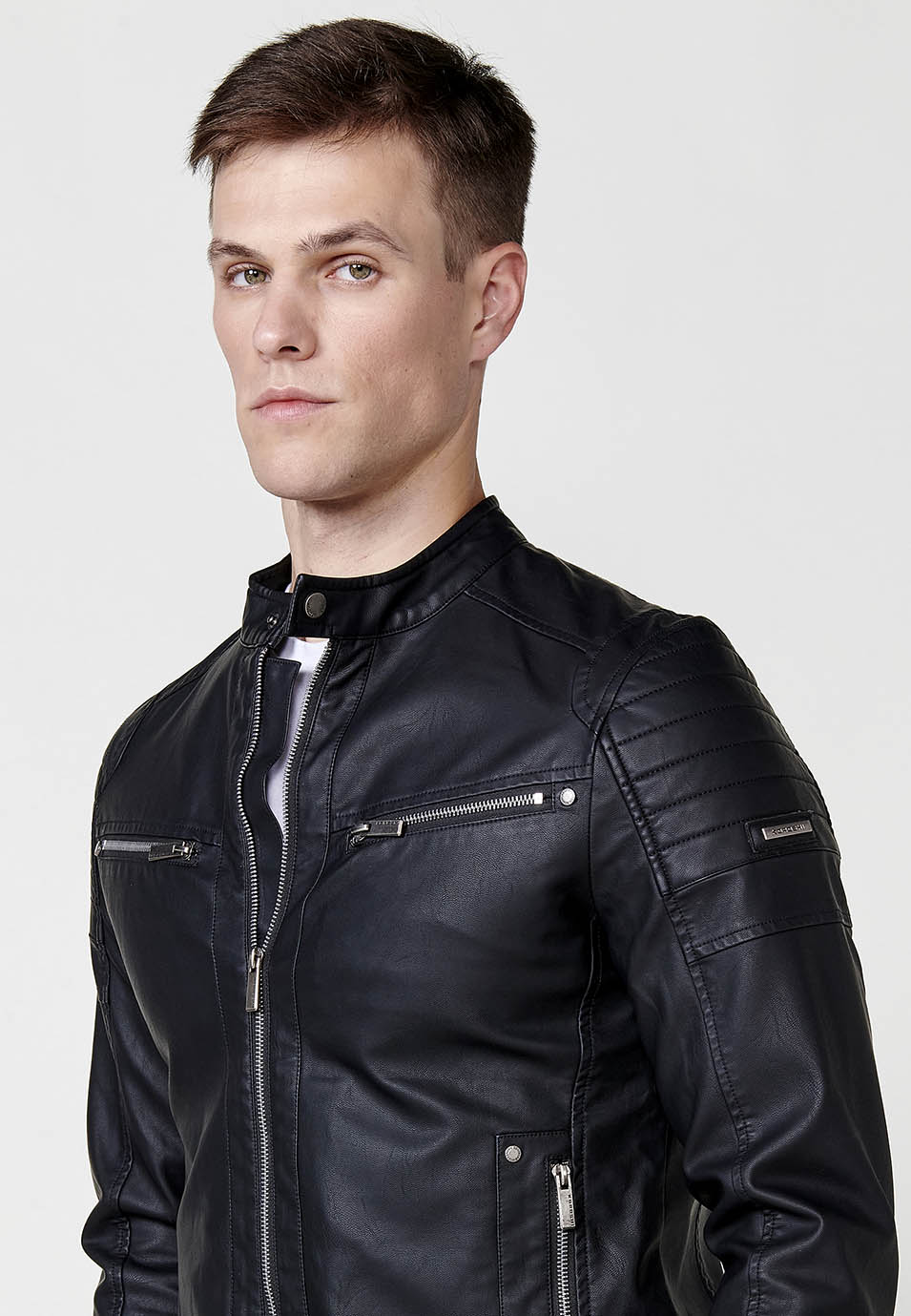 Cazadora efecto piel cuello tira hombre - Image 16