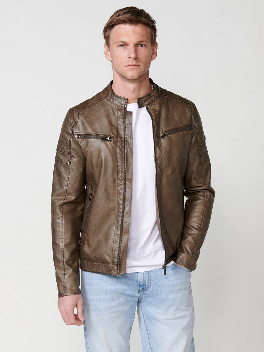 Cazadora efecto piel cuello tira hombre - Image 18