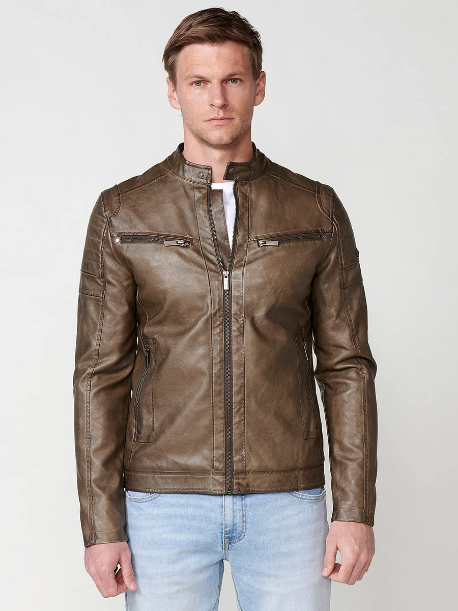 Cazadora efecto piel cuello tira hombre - Image 19