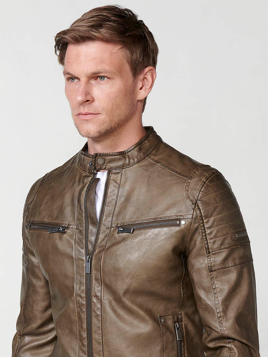 Cazadora efecto piel cuello tira hombre - Image 20