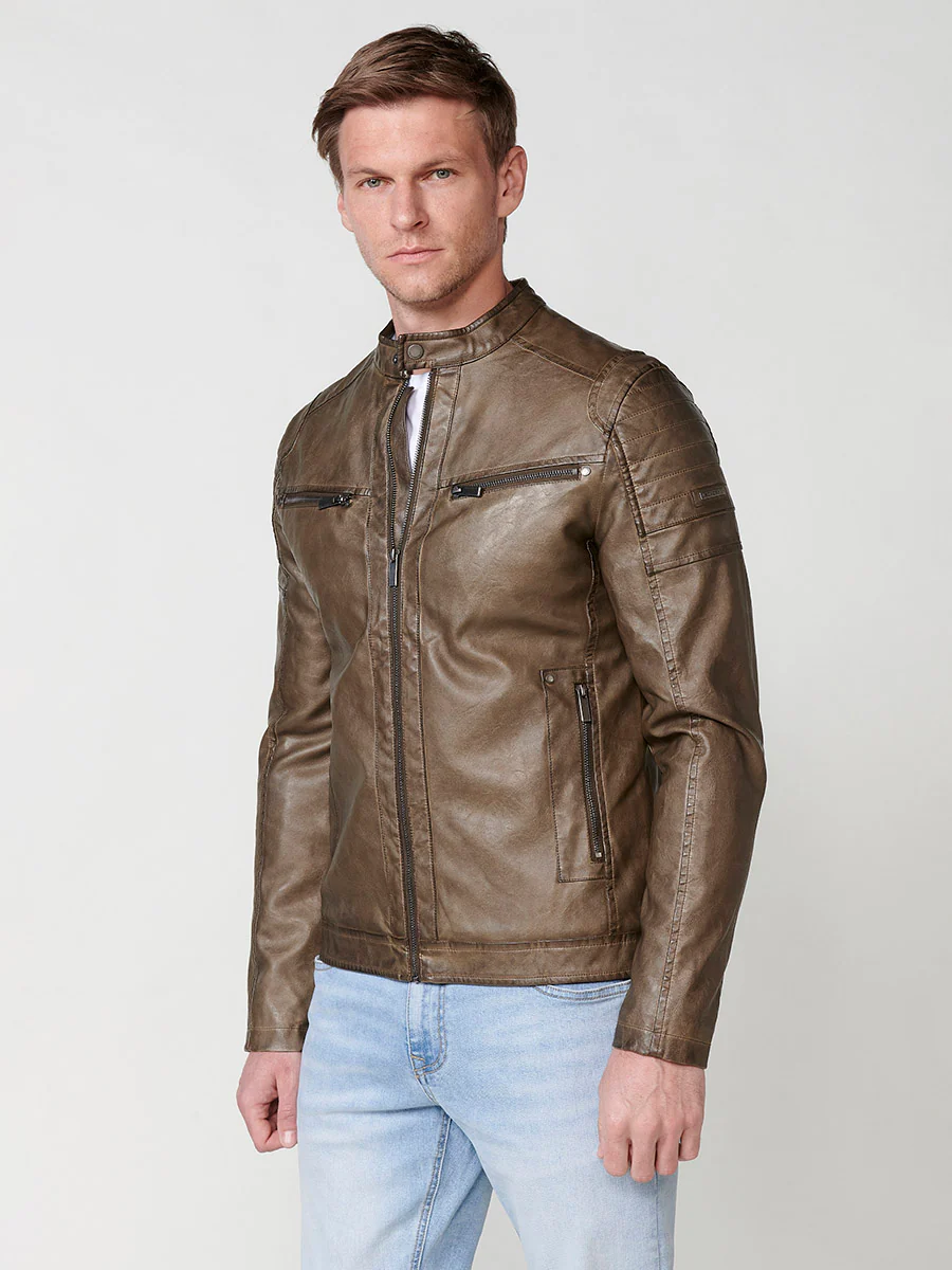 Cazadora efecto piel cuello tira hombre - Image 25
