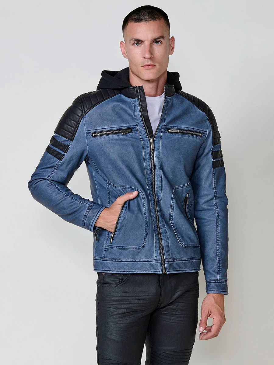 Chaqueta cazadora estilo motero hombre efecto piel - Image 13