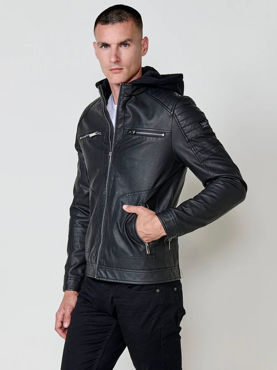 Chaqueta cazadora estilo motero hombre efecto piel - Image 4