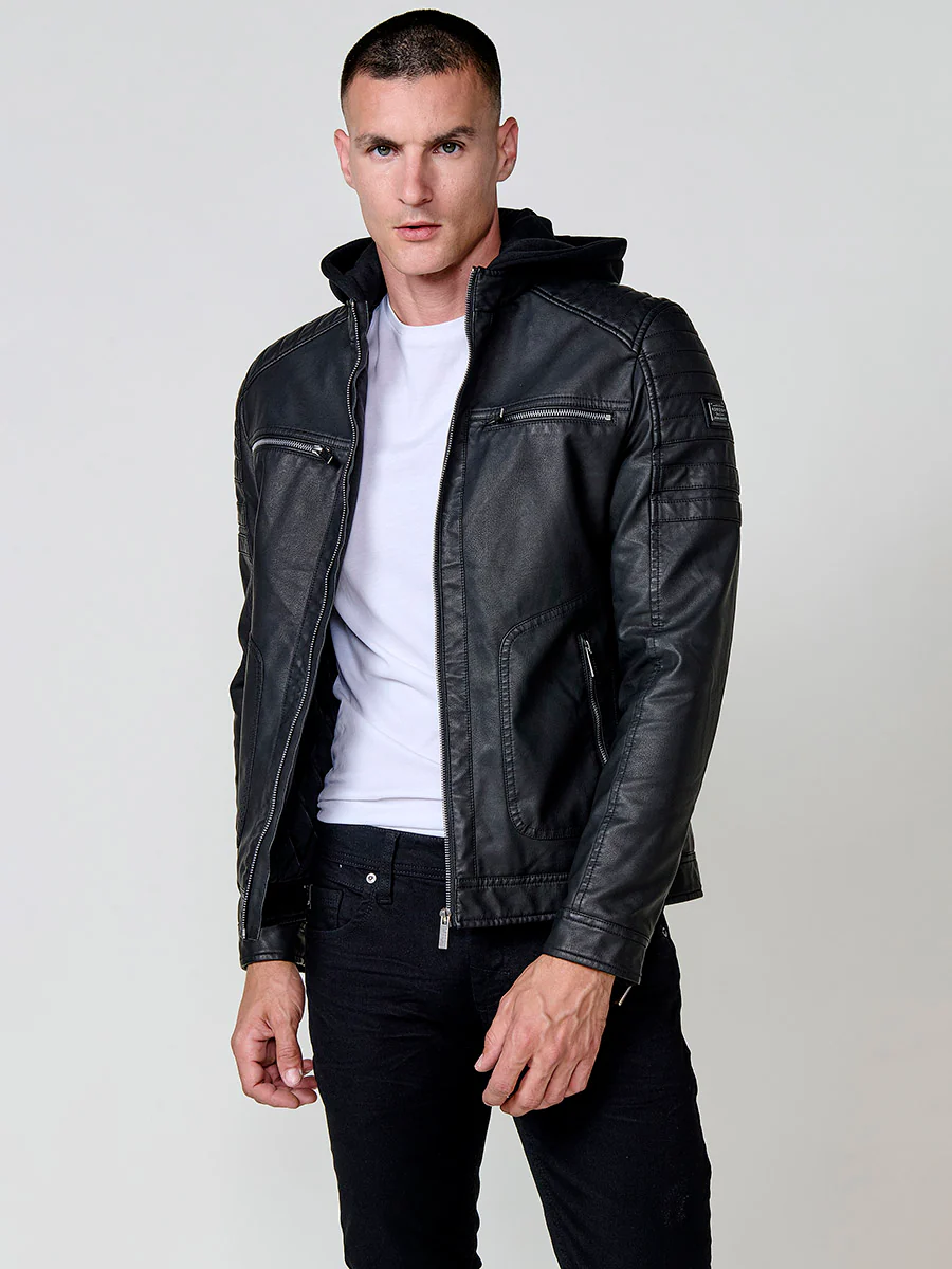 Chaqueta cazadora estilo motero hombre efecto piel - Image 7