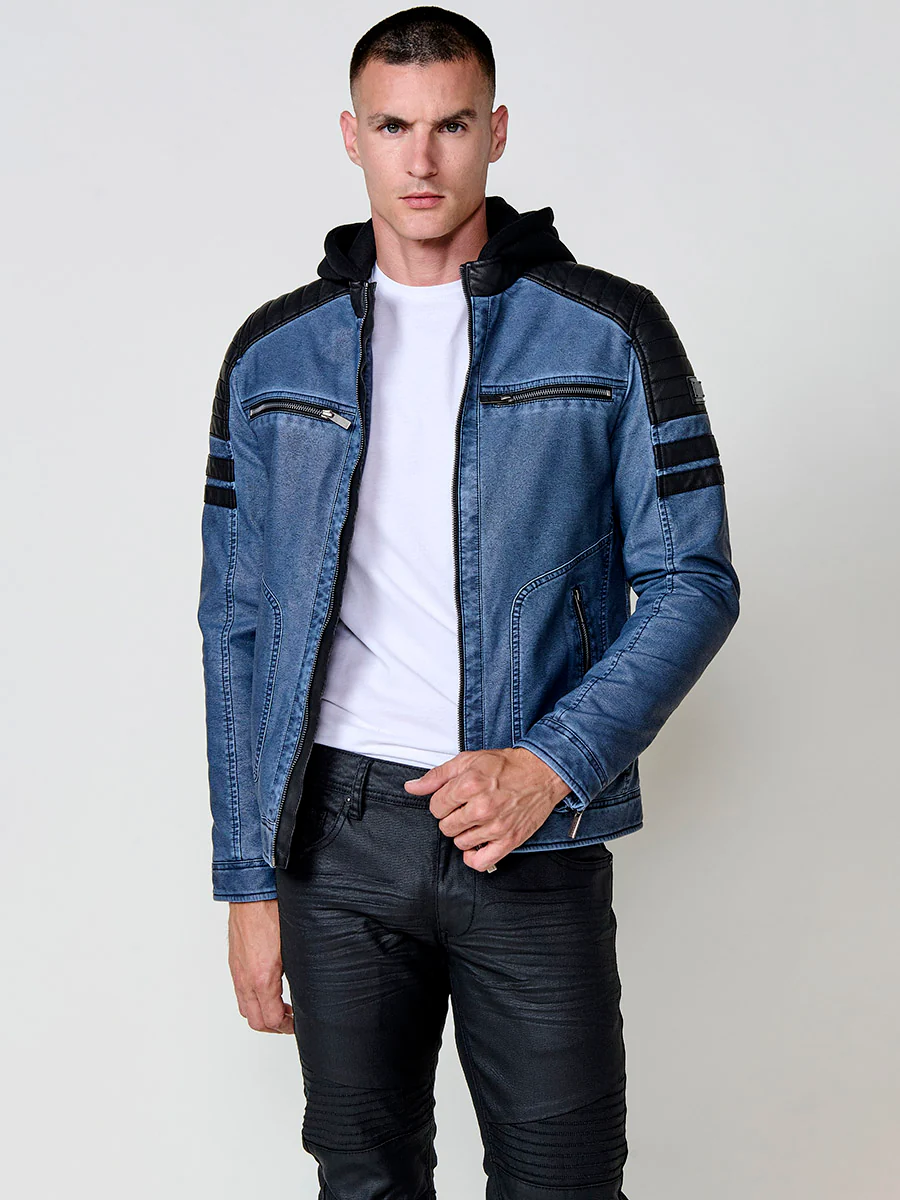 Chaqueta cazadora estilo motero hombre efecto piel - Image 9