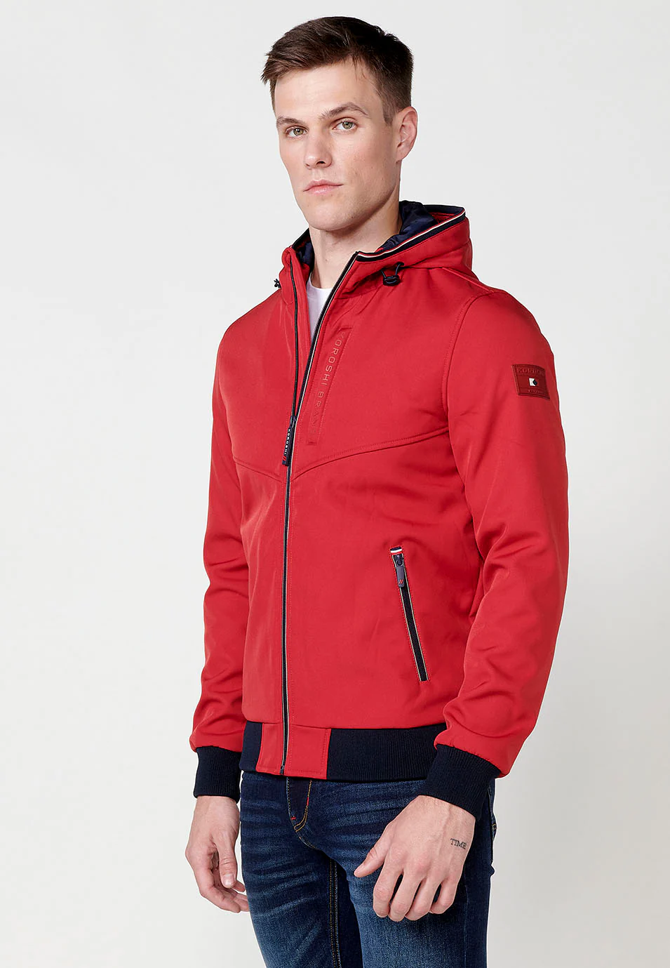 Chaqueta cazadora con cuello con capucha y cierre delantero con cremallera y bolsillos con cremallera para hombre - Image 3