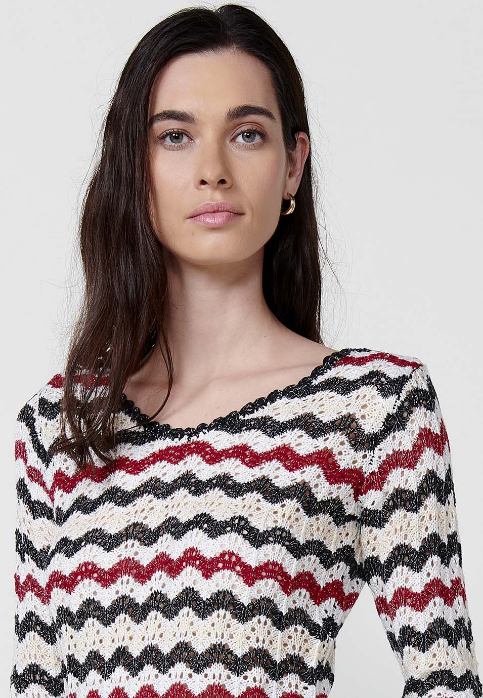Jersey de manga larga tricot con cuello pico para mujer - Image 5