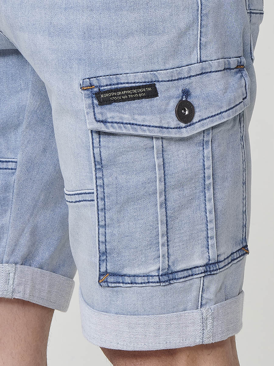 Pantalón Corto Cargo Jogger Denim Elástico Hombre | KOROSHI - Image 9