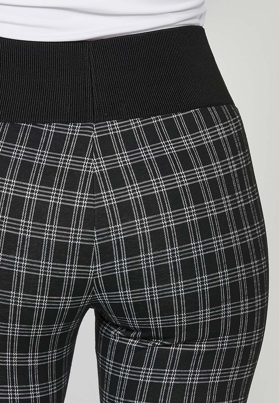 Pantalón largo leggins de cuadros con cintura goma ancha mujer - Image 9