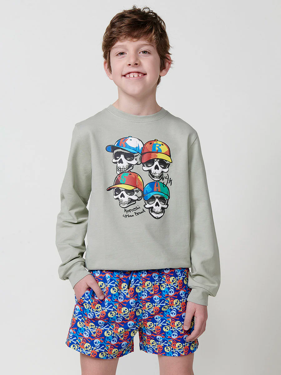 Sudadera niño kaki estampado calaveras - Image 4